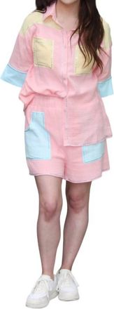 Peach Love California Cotton Gauze Rhinestone Shirt In Pink