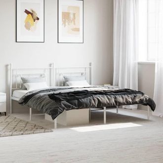 Berkfield Home Metal Bed Frame without Mattress with Headboard White 183x213cm | Size: 183x213 cm