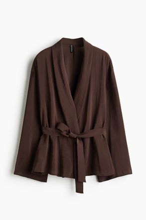 H&M Oversized Tie-belt Blazer in Dark Brown at Nordstrom, Size X-Small