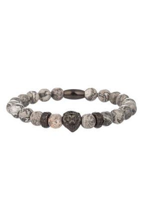 Eye Candy Los Angeles Mens Lion Agate Beaded Stretch Bracelet in Silver at Nordstrom Rack