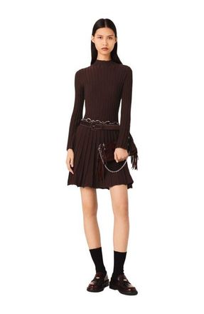Maje High-neck mini skater dress in Dark Brown at Nordstrom, Size 36 Eu