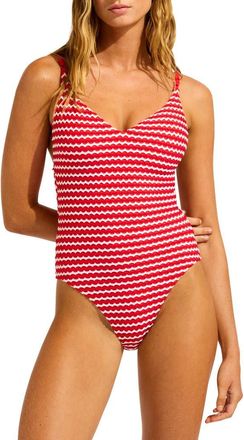 Seafolly Mesh Effect One-Piece Swimsuit in Chilli Red/White at Nordstrom, Size 10 Us