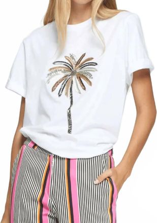 Vilagallo Embroidered Short Sleeve T-Shirt In White Palm Trees