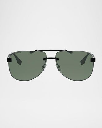 Fendi Mens Fendi Sky Polarized-Lens Metal Aviator Sunglasses