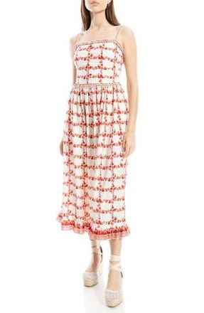 Max Studio Ruffle Printed Midi Sundress in White/Red at Nordstrom Rack, Size X-Small