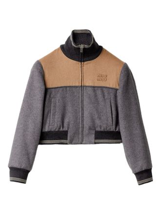Miu Miu embroidered logo wool jacket - Grigio