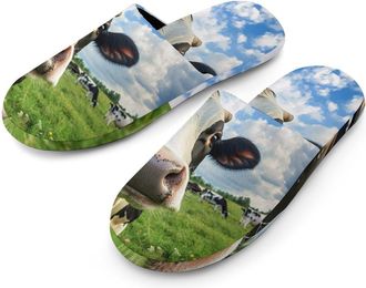 Generic Cow And Farm Mens Slippers Flannel Warm House Shoes with Rubber Anti-Slip Sole Slip On for Home Outdoor
