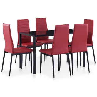 vidaXL Vidaxl - Conjunto De Mesa Y Sillas De Comedor 7 Piezas Color Vino Tinto