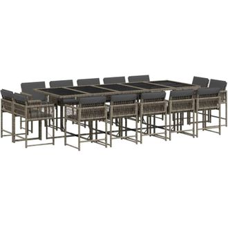 vidaXL Set Comedor De Jard&iacute;n Con Cojines 15 Pzas Rat&aacute;n Sint&eacute;tico Gris Vidaxl