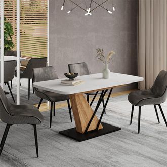 Vicco Mesa De Comedor Fenaro, Roble Blanco/dorado, 120 X 80 Cm 2 Partes, Vicco
