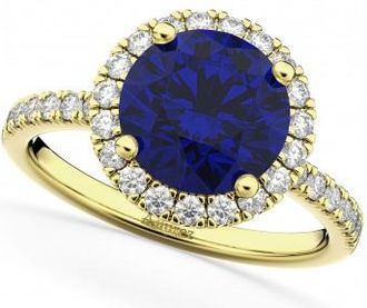 Allurez Halo Blue Sapphire & Diamond Engagement Ring 14K Yellow Gold 2.80ct