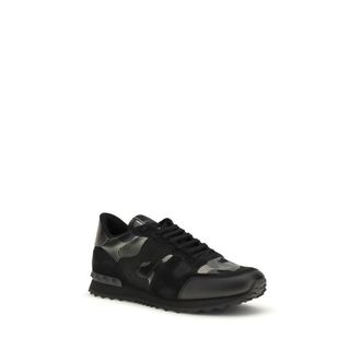 Valentino Garavani Mens Black Calf Leather Bos Taurus Athletic Sneakers