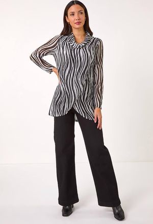 Roman Wavy Linear Print Cowl Neck Tunic
