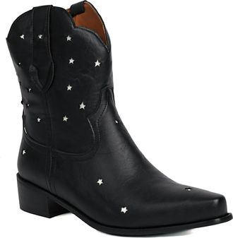 Generic Womens Low Chunky Heel Western Cowboy Boot Square Toe PU Leather Ankle Boots Pull on Short Boots,Black,7.5 UK