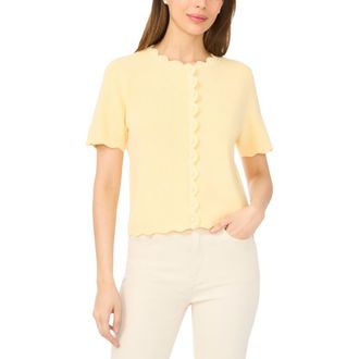 CeCe by Cynthia Steffe Scallop Edge Short Sleeve Cardigan in Lemon Drop at Nordstrom, Size Xx-Large