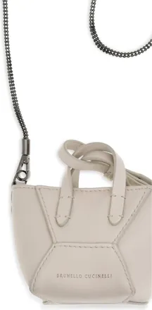 Brunello Cucinelli Womens Mini Leather Shoulder Bag Ivory Calf