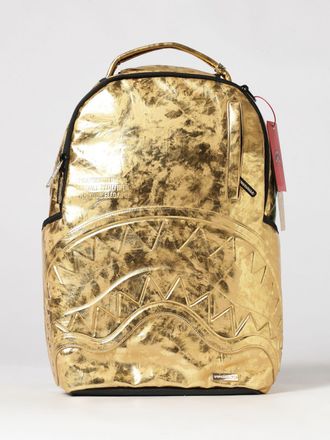 Sprayground Gold Weathered Faux Leather Backpack with Tone-on-Tone Logo