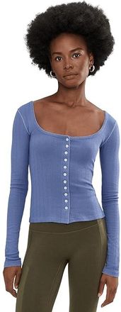 Free People End Game Pointelle Long Sleeve Womens Clothing Peri : MD (Womens 8-10), Cotton/Elastane