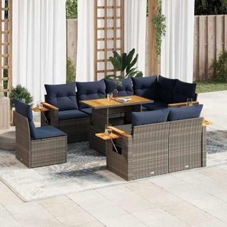 vidaXL Set Sof&aacute;s Jard&iacute;n Y Cojines 9 Pzas Rat&aacute;n Sint&eacute;tico Acacia Gris Vidaxl