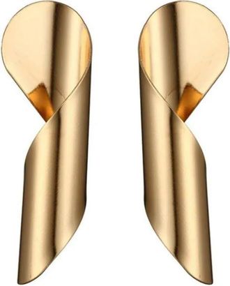 Generic 1 Pair Gold Irregular Rolled Metal Womens Dangle Earrings Bar Unusual Earrings for Female Exaggerated Ear Jewelry Clever Fashion