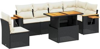 vidaXL Set De Comedor De Jard&iacute;n 7 Pzas Y Cojines Rat&aacute;n Sint&eacute;tico Negro Vidaxl