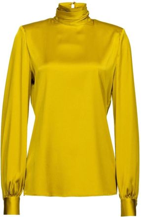 Pinko Groene zijden satijnen blouse met hoge hals - Dames - Blouses - Groen - L - Satijn - Overhemden