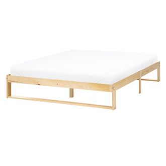 Beliani Cama Con Somier Estilo Minimalista De Madera De Pino 140 X 200 Cm Sin Cabecero Marr&oacute;n Claro Talairan