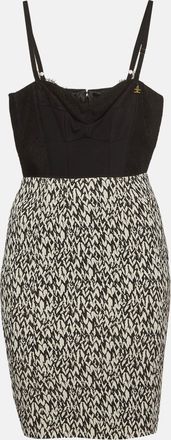 Elisabetta Franchi Monochrome Abstract Print Stretch Crepe Bustier Mini Dress