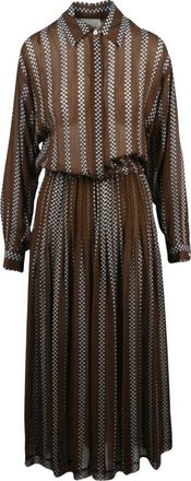 Crida Milano Lange geplooide voile jurk - Dames - Shirt Kleedjes - Bruin - XS - Kleedjes