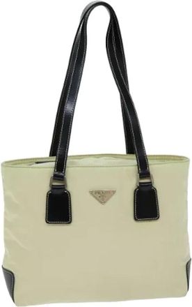 Prada Pre-owned Tote Bags, female, Beige, Size: ONE SIZE Pre-owned Nylon Tote Bag