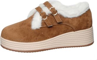 Generic Womens Faux Fur Lined Platform Wedge Espadrilles Ankle Boots Buckle Round Toe Comfort Causal Warm Winter Loafers (7.5,Brown)