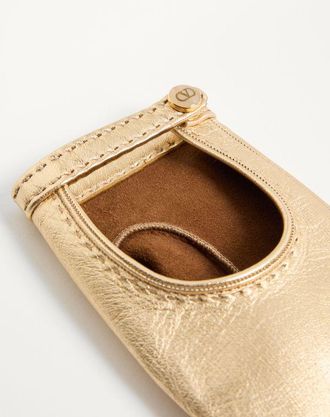 Valentino Garavani Guanti Vlogo Signature In Nappa Laminata Donna ORO 6.5