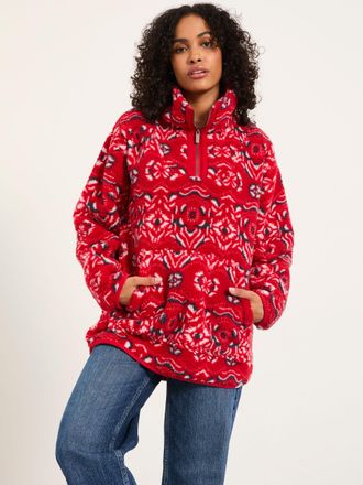Fat Face FatFace Red Shelter Printed Half Neck Fleece
