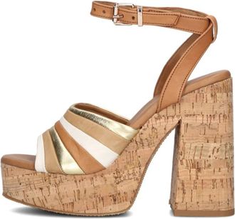 Notre-V Dames Sandalen 618011 - Dames - Sandalen met hakken - Bruin - 39 EU - Leer - Schoenen