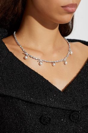 Self Portrait Necklace With Shimmering Crystals, Womens, Silver