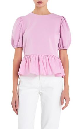 English Factory Mixed Media Puff Sleeve Peplum Top in Lavender at Nordstrom, Size X-Small
