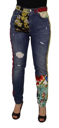 Dolce & Gabbana Womens Floral Patch Jeans Distressed Denim - Medium Blue Cotton - Size EU 40 (Womens)