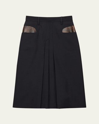 Prada Leather-Pockets Wool Midi Skirt