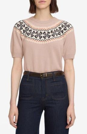 Frame Denim The Fair Isle Short Sleeve Cashmere Sweater in Pink Sand at Nordstrom Rack, Size X-Small