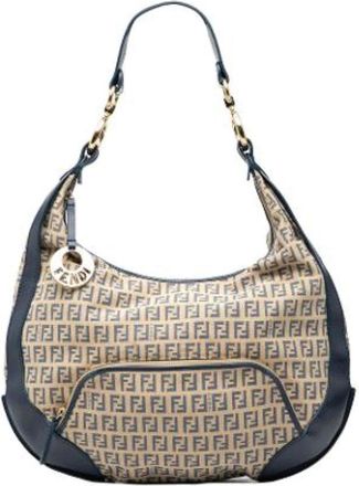 Fendi Pre-owned Shoulder Bags, female, Beige, Size: ONE SIZE Pre-owned Canvas Shoulder Bag