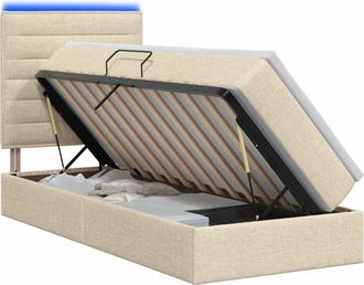 vidaXL Cama De Almacenamiento Led Con Colch&oacute;n Crema 100 X 200 Cm Tela Vidaxl
