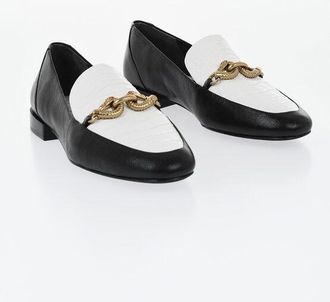 Tory Burch Crocodile-Effect Embossed Leather Loafers GARDENIA size 40