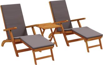 vidaXL Recliner Y Tumbona Plegable 3 Uds. Madera De Acacia S&oacute;lida Vidaxl