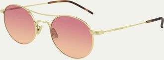 Saint Laurent Mens Round Metal Double-Bridge Sunglasses