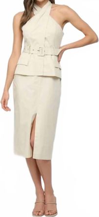 Fate Belted Midi Dress In Ivory