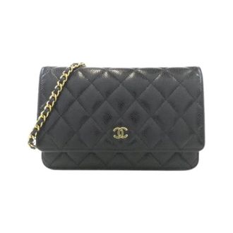 Chanel Pre-owned Timeless Classic Caviar Skin Chain Wallet - Dames - Pre-owned - Zwart - Maat: ONE Size Leer