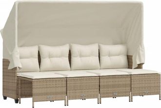 vidaXL Juego De Sof&aacute;s Jard&iacute;n Con Cojines 5 Pzas Rat&aacute;n Sint&eacute;tico Beige Vidaxl