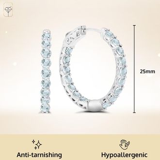 MAX + STONE 925 Sterling Silver 3mm Gemstone Inside Out Hoop Earrings