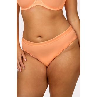 Curvy Couture Sheer Mesh High Cut Briefs in Orange Tang at Nordstrom, Size Xx-Large