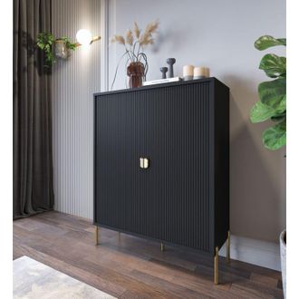 Dmora Aparador Wallis, 4 Estantes, 2 Puertas, Apertura Abatible, 103.6x39.6x129.4h Cm Negro